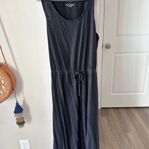 Black Sleeveless Drawstring Waist Maxi Dress